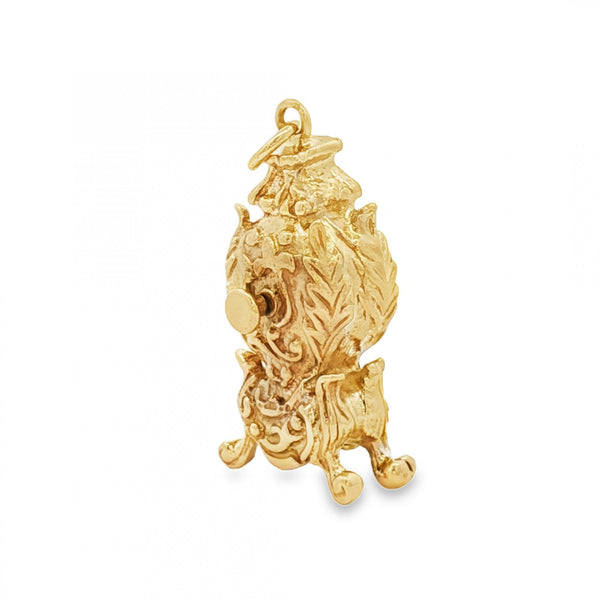 9ct Yellow Gold Old Clock Charm - 15x29x12mm - 8.1g