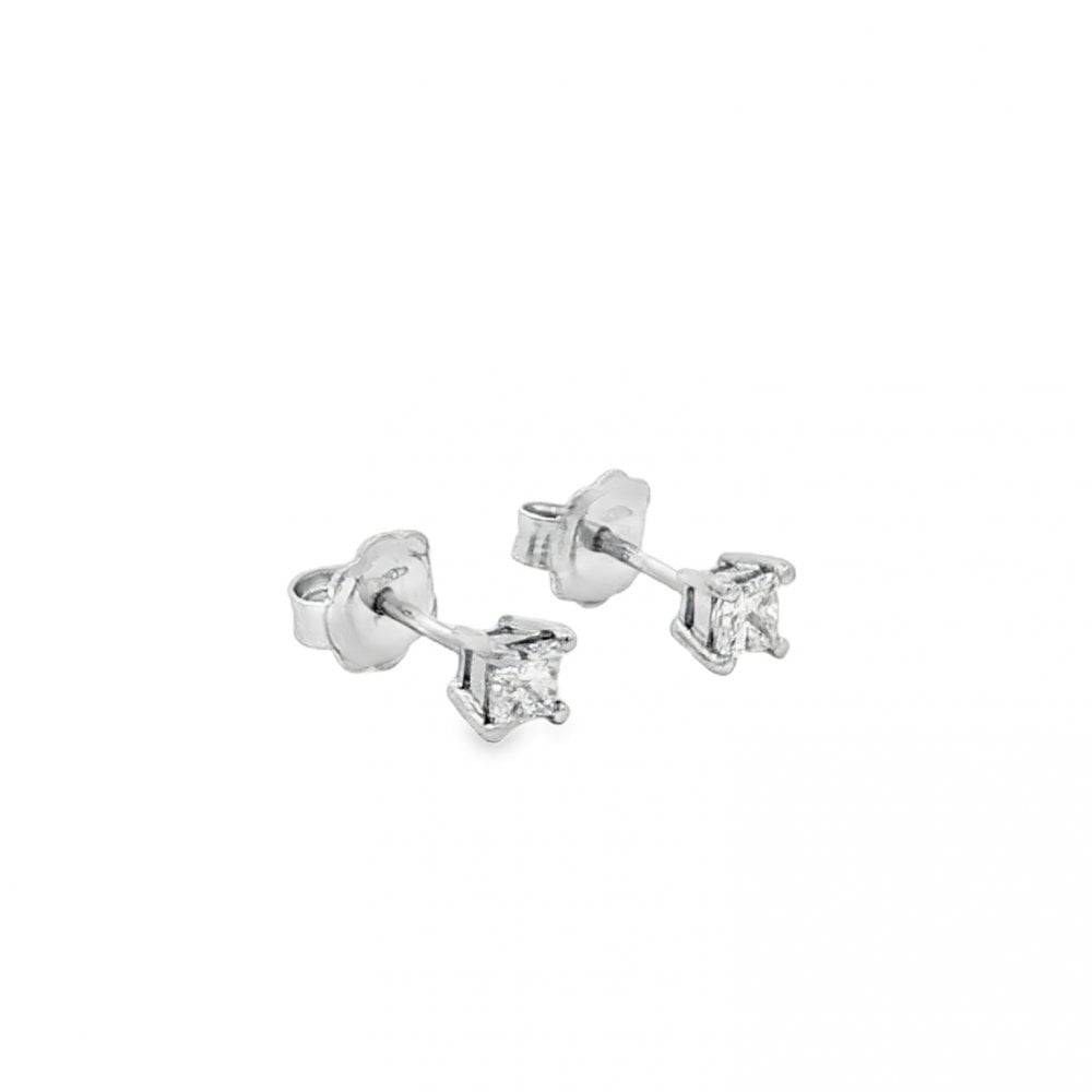 18ct White Gold Princess Diamond Stud Earrings - 5x5mm - 0.47ct