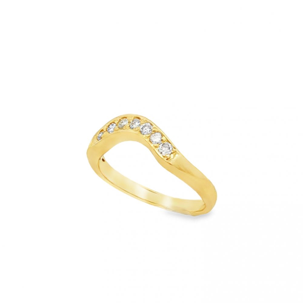 18ct Yellow Gold Diamond Wishbone Ring - Size N - 0.21ct