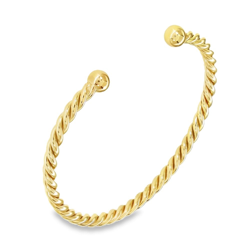 9ct Yellow Gold Twist Torque Bangle - 17cm - 13.4g