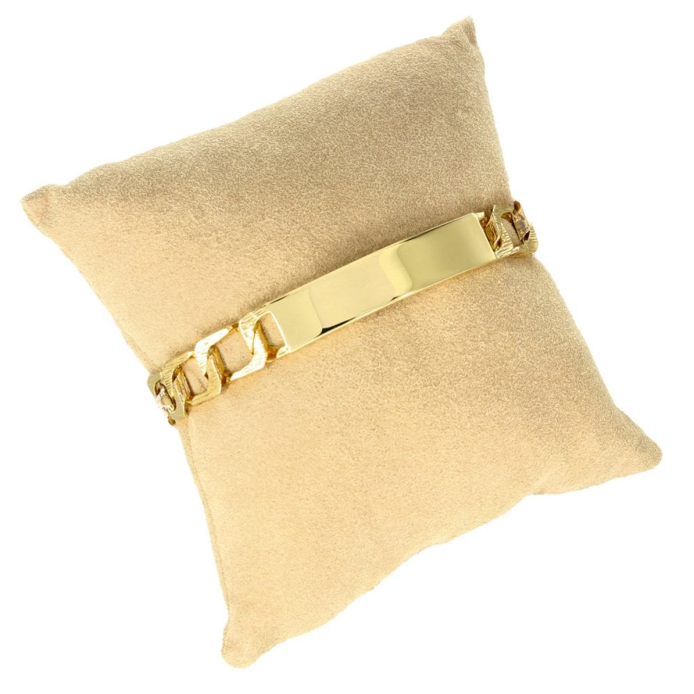 9ct Yellow Gold Bark-Engraved ID Curb Bracelet - 8" - 33.8g