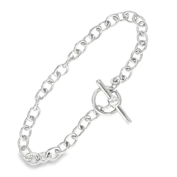 9ct White Gold Belcher Bracelet & T-Bar Fastener - 7.5" - 11.0g