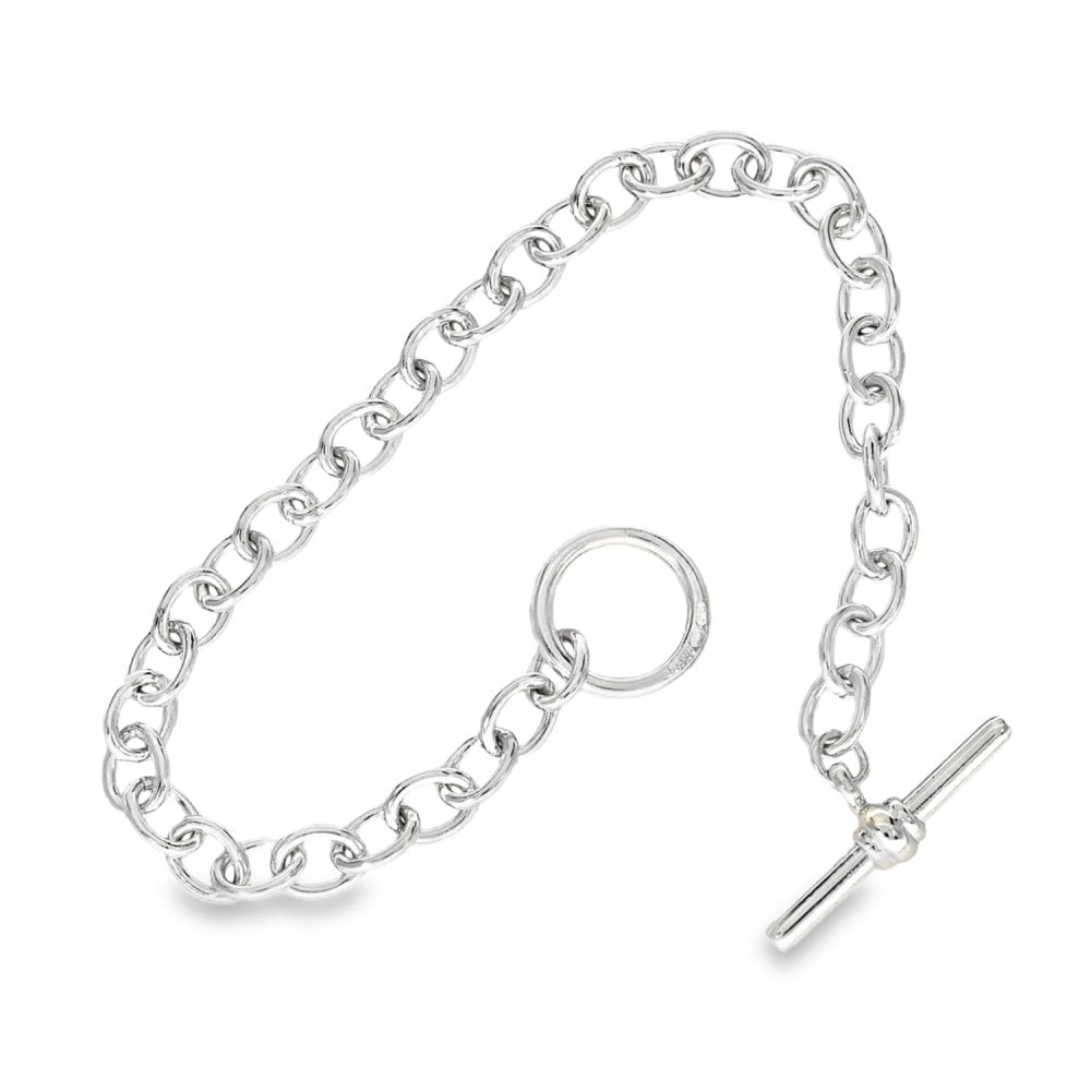 9ct White Gold Belcher Bracelet & T-Bar Fastener - 7.5" - 11.0g