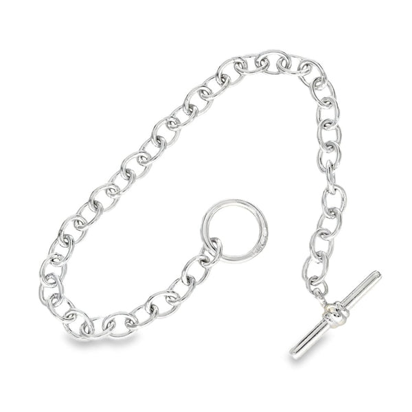 9ct White Gold Belcher Bracelet & T-Bar Fastener - 7.5" - 11.0g
