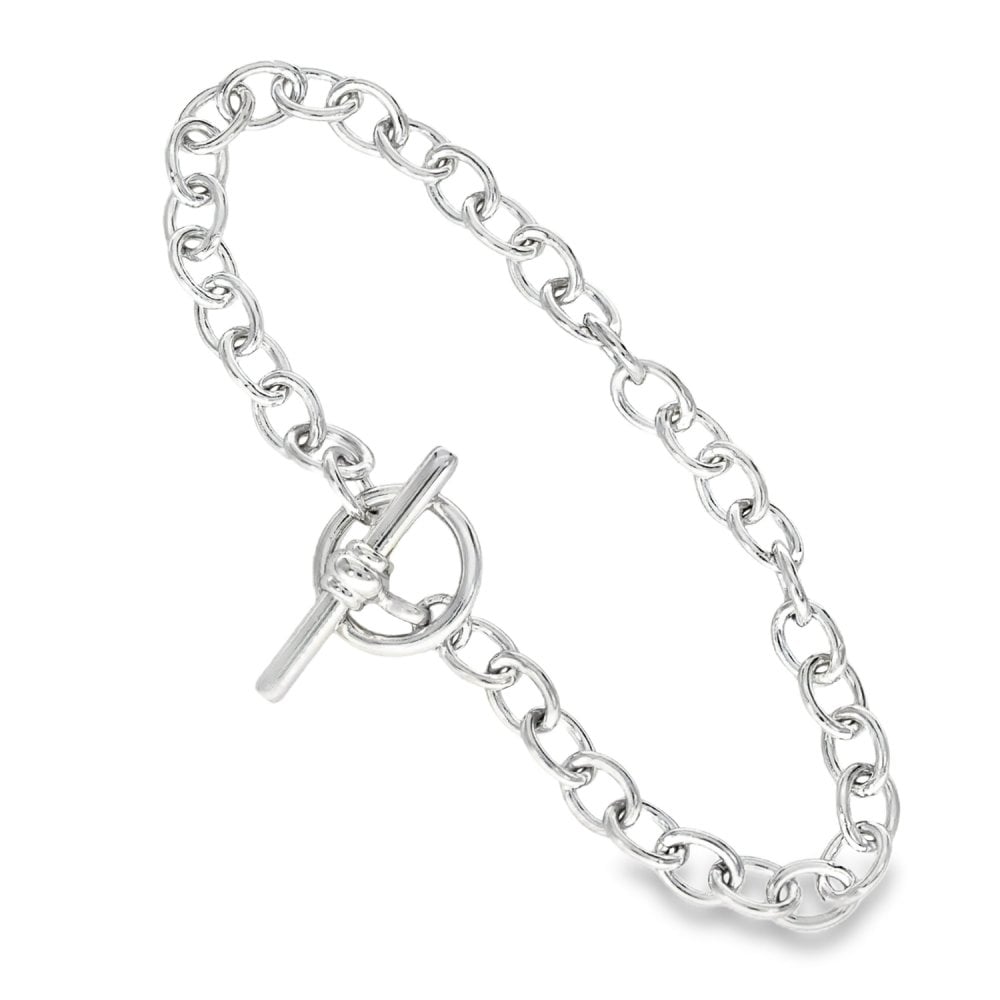 9ct White Gold Belcher Bracelet & T-Bar Fastener - 7.5" - 11.0g
