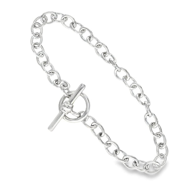 9ct White Gold Belcher Bracelet & T-Bar Fastener - 7.5" - 11.0g