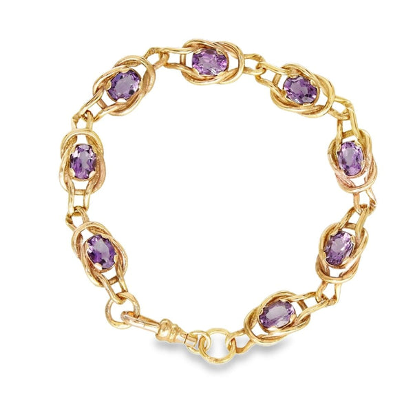 9ct Yellow Gold Amethyst Knot Bracelet - 7.5" - 14.6g