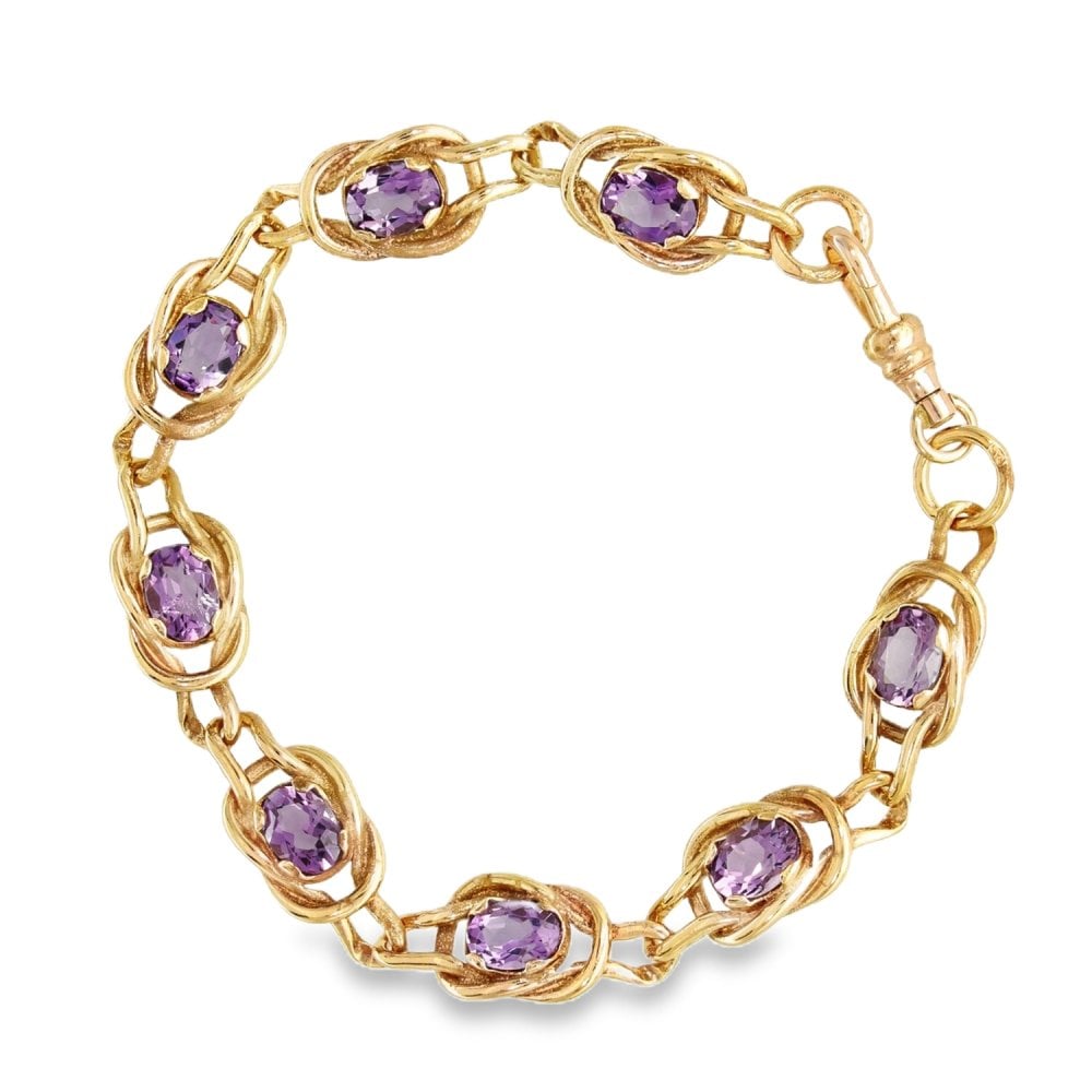 9ct Yellow Gold Amethyst Knot Bracelet - 7.5" - 14.6g