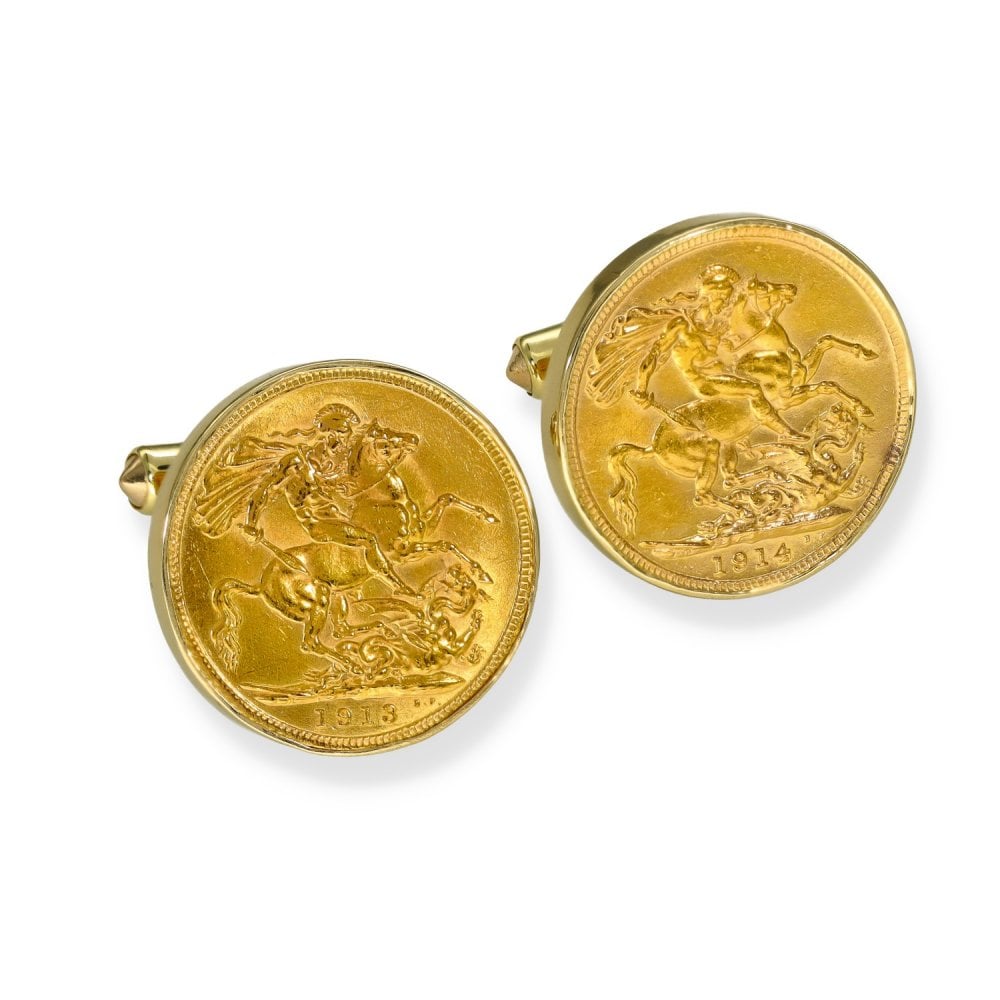 1913/14 Yellow Gold Full Sovereign Coin Cufflinks - 23x23x26mm