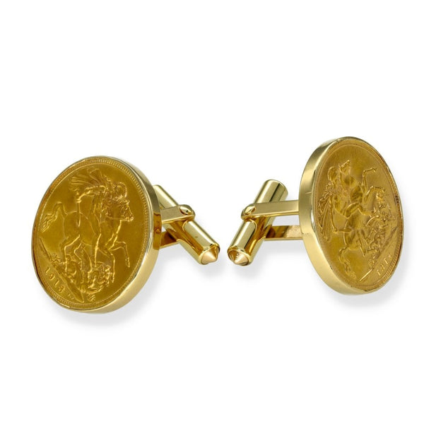 1913/14 Yellow Gold Full Sovereign Coin Cufflinks - 23x23x26mm