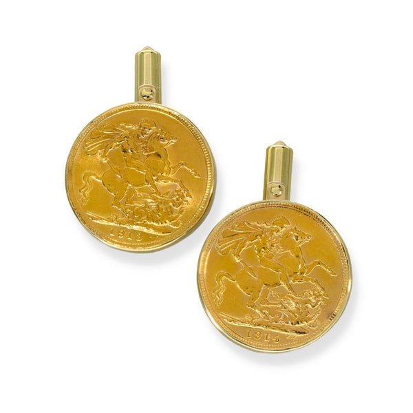 1913/14 Yellow Gold Full Sovereign Coin Cufflinks - 23x23x26mm