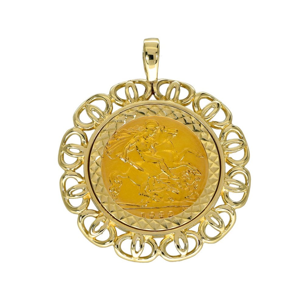 1982 Yellow Gold Half Sovereign Coin Pendant - 30x35x2.5mm -7.8g