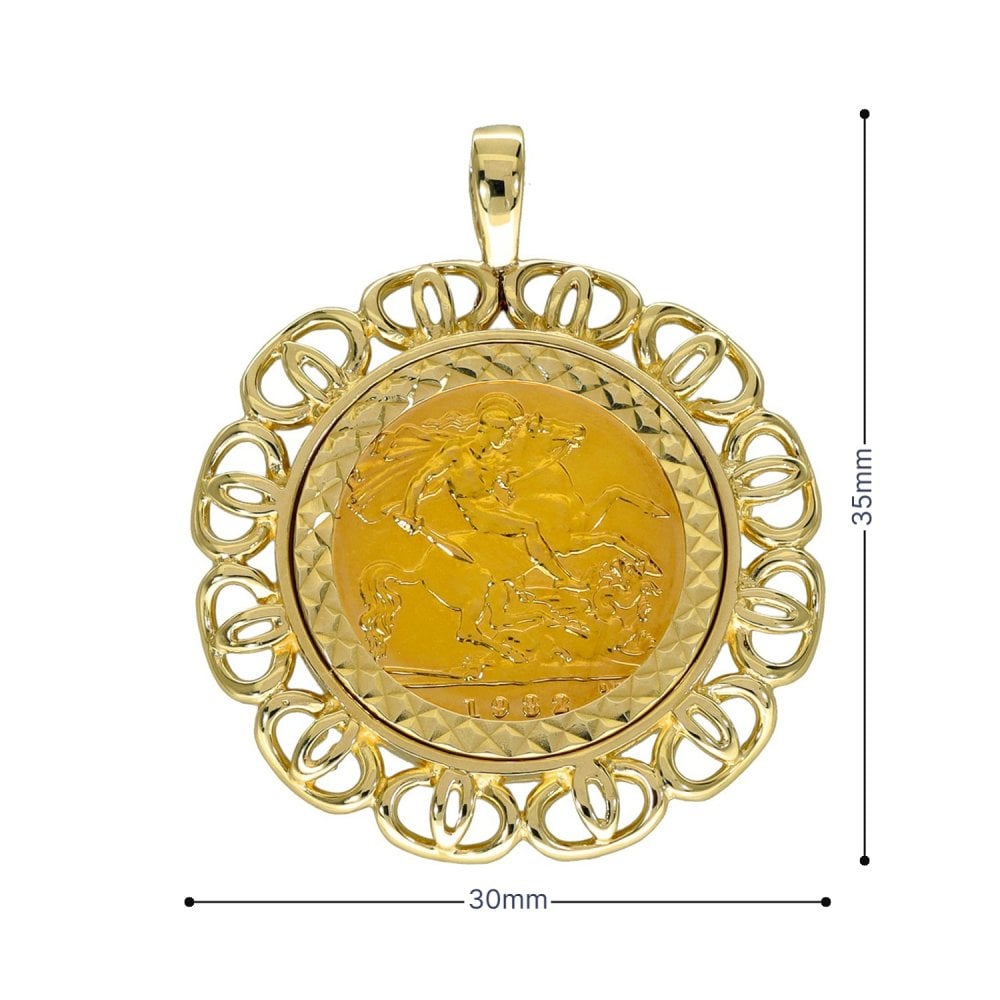 1982 Yellow Gold Half Sovereign Coin Pendant - 30x35x2.5mm -7.8g