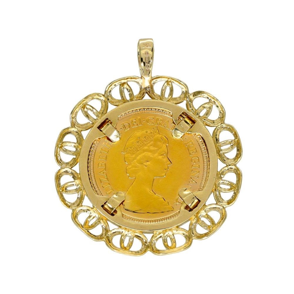 1982 Yellow Gold Half Sovereign Coin Pendant - 30x35x2.5mm -7.8g