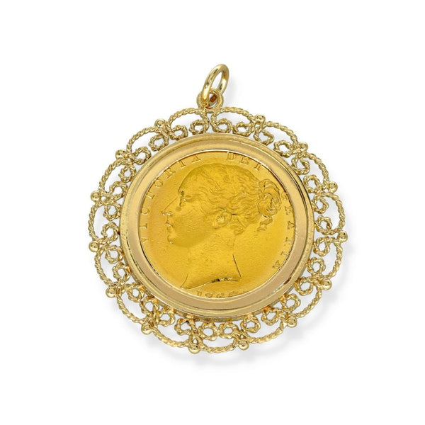 1864 Yellow Gold Full Sovereign Coin Pendant -33x35x2.5mm -11.6g