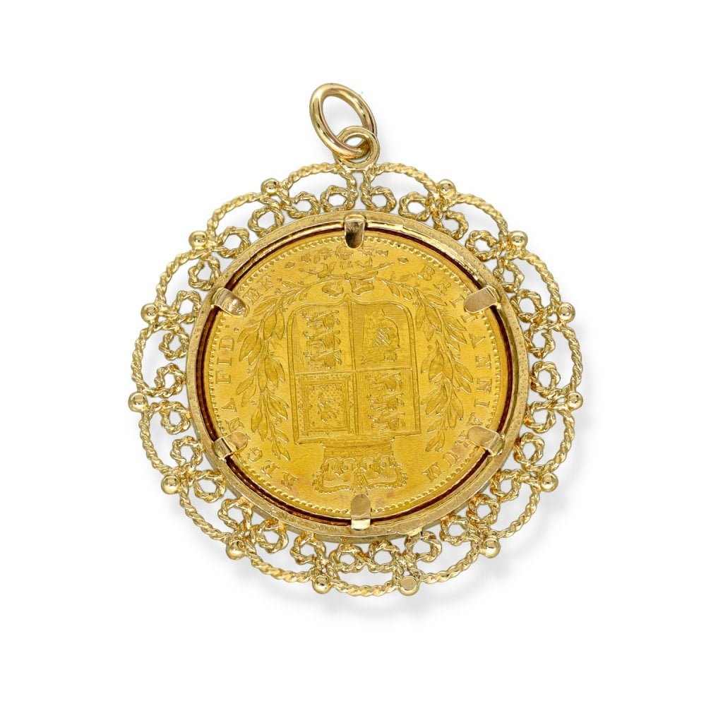 1864 Yellow Gold Full Sovereign Coin Pendant -33x35x2.5mm -11.6g