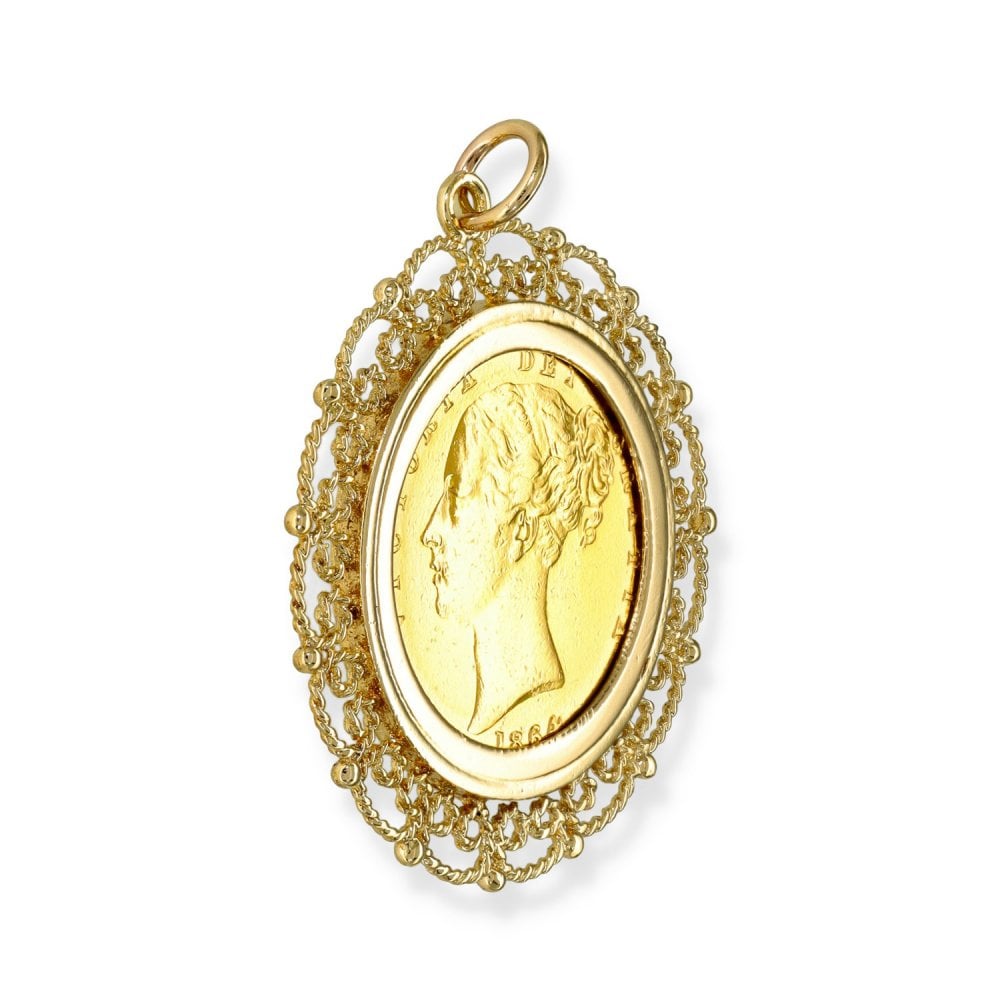 1864 Yellow Gold Full Sovereign Coin Pendant -33x35x2.5mm -11.6g