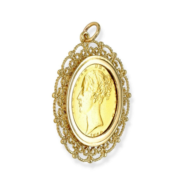 1864 Yellow Gold Full Sovereign Coin Pendant -33x35x2.5mm -11.6g