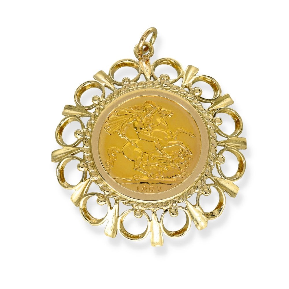 1967 Yellow Gold Full Sovereign Coin Pendant - 37x41x6mm - 13.1g