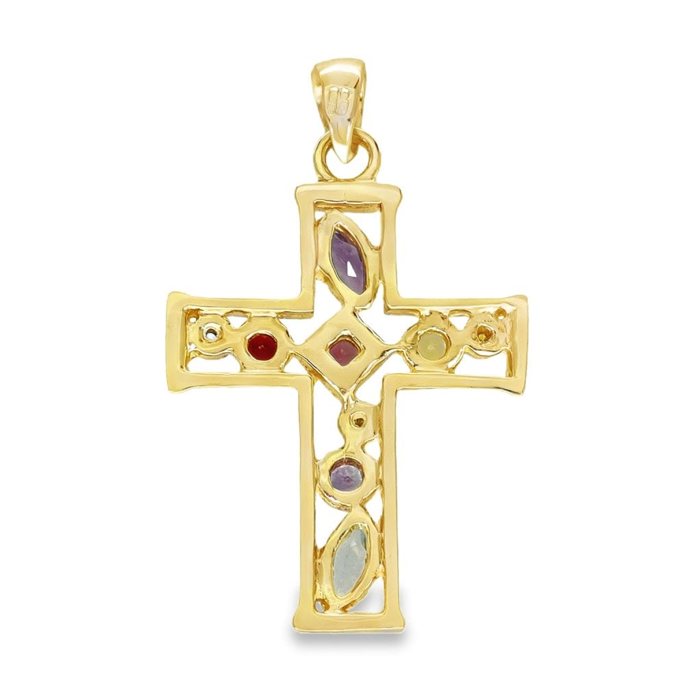 9ct Yellow Gold Multi-Birthstone Cross Pendant - 18x27mm - 2.2g