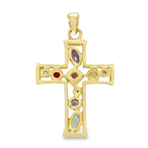 9ct Yellow Gold Multi-Birthstone Cross Pendant - 18x27mm - 2.2g