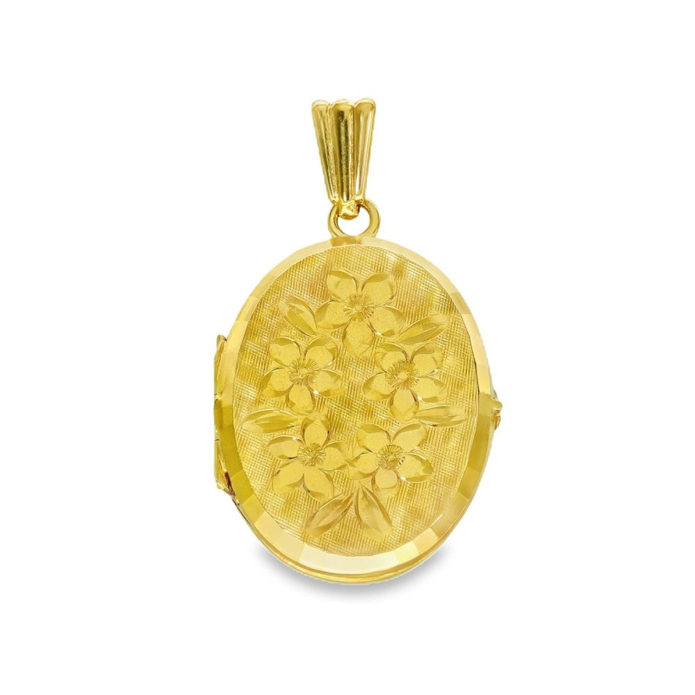 9ct Yellow Gold Oval Floral & Leaf Locket - 21x30x4mm - 4.9g