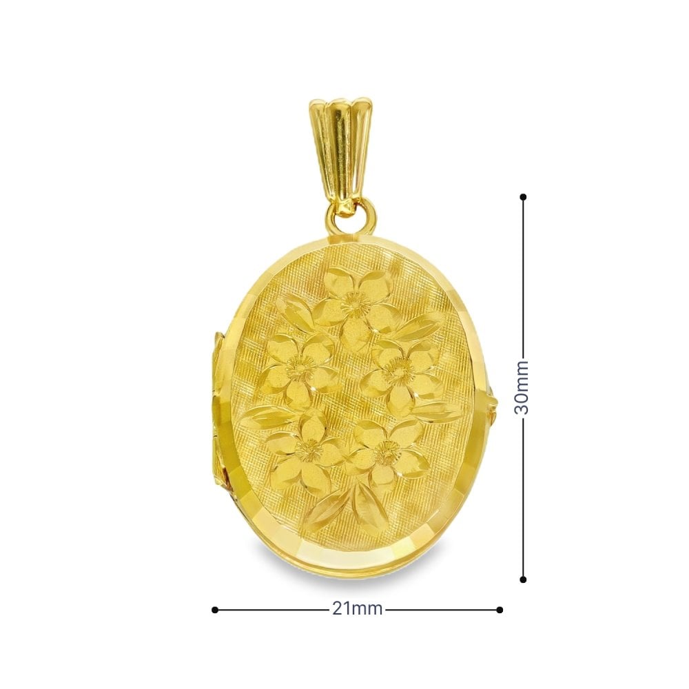 9ct Yellow Gold Oval Floral & Leaf Locket - 21x30x4mm - 4.9g