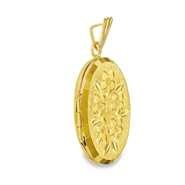 9ct Yellow Gold Oval Floral & Leaf Locket - 21x30x4mm - 4.9g