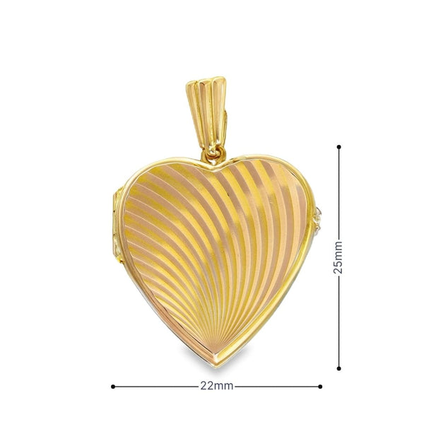 9ct Yellow Gold Patterned Heart Locket - 22x25x5mm - 4.9g