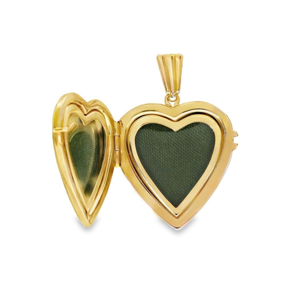 9ct Yellow Gold Patterned Heart Locket - 22x25x5mm - 4.9g