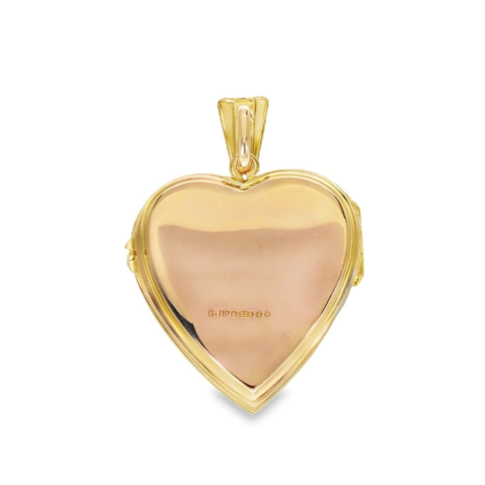 9ct Yellow Gold Patterned Heart Locket - 22x25x5mm - 4.9g