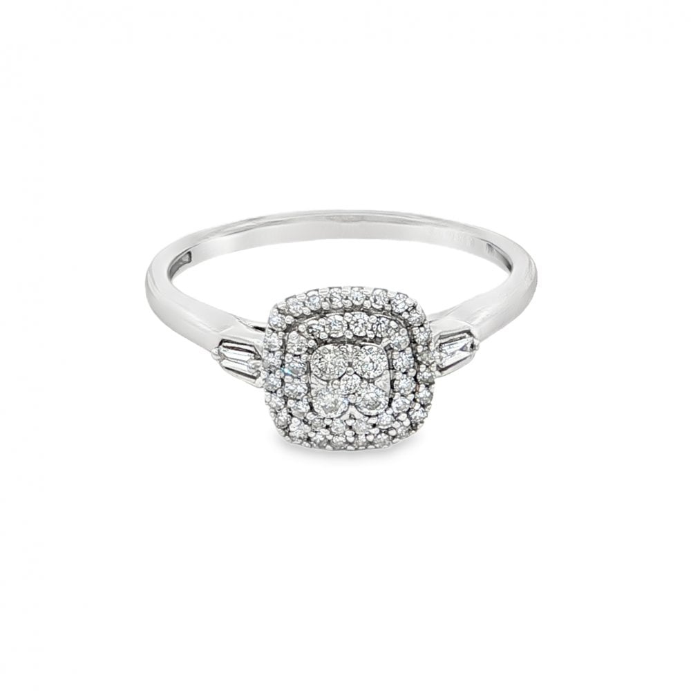 9ct White Gold Diamond Cluster Ring - Size Q - 0.275ct