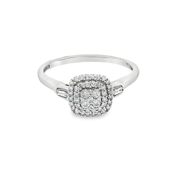 9ct White Gold Diamond Cluster Ring - Size Q - 0.275ct