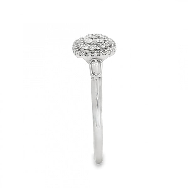 9ct White Gold Diamond Cluster Ring - Size Q - 0.275ct