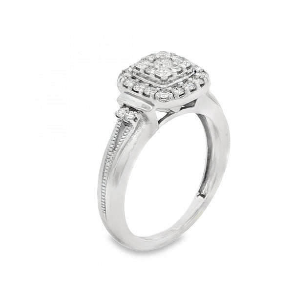 9ct White Gold Diamond Cluster Ring - Size L½ - 0.44ct