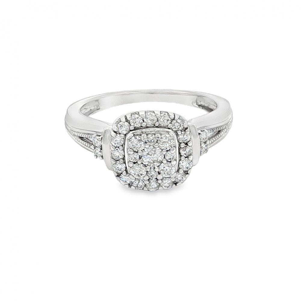 9ct White Gold Diamond Cluster Ring - Size L½ - 0.44ct