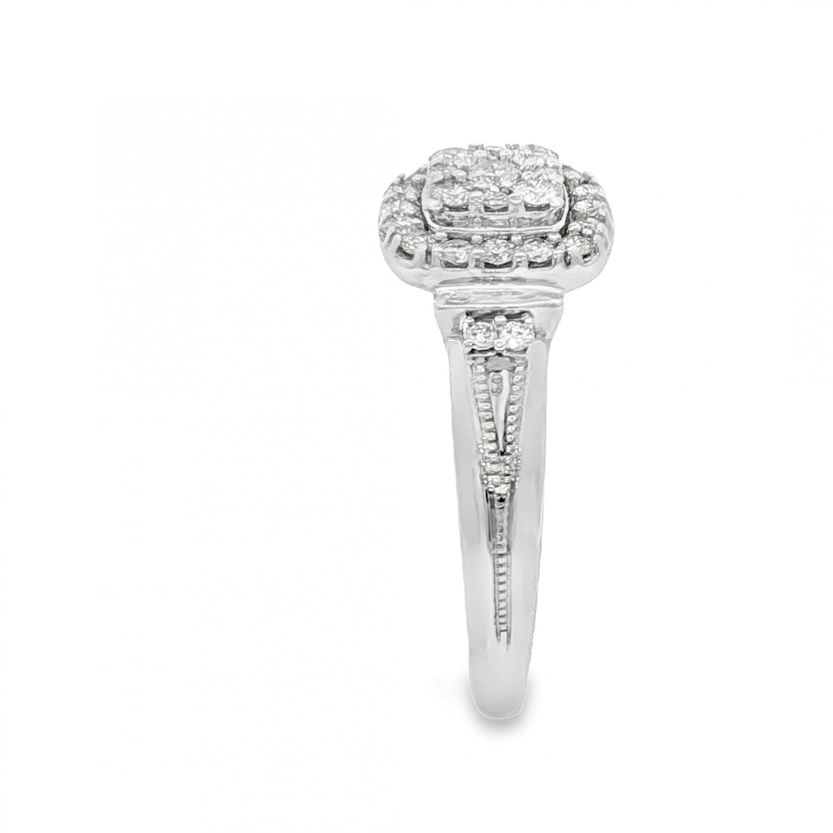 9ct White Gold Diamond Cluster Ring - Size L½ - 0.44ct