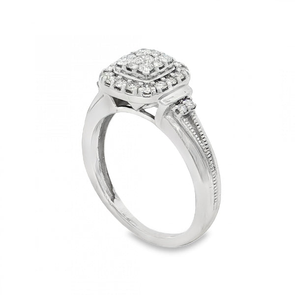 9ct White Gold Diamond Cluster Ring - Size L½ - 0.44ct