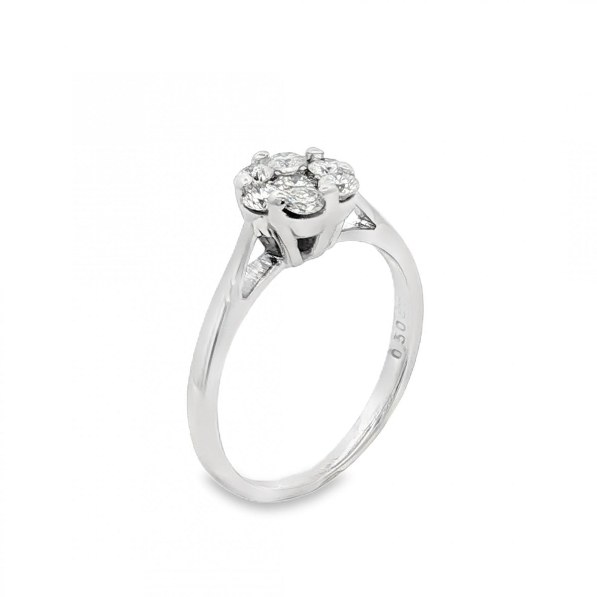18ct White Gold Diamond Cluster Ring - Size K½ - 0.50ct