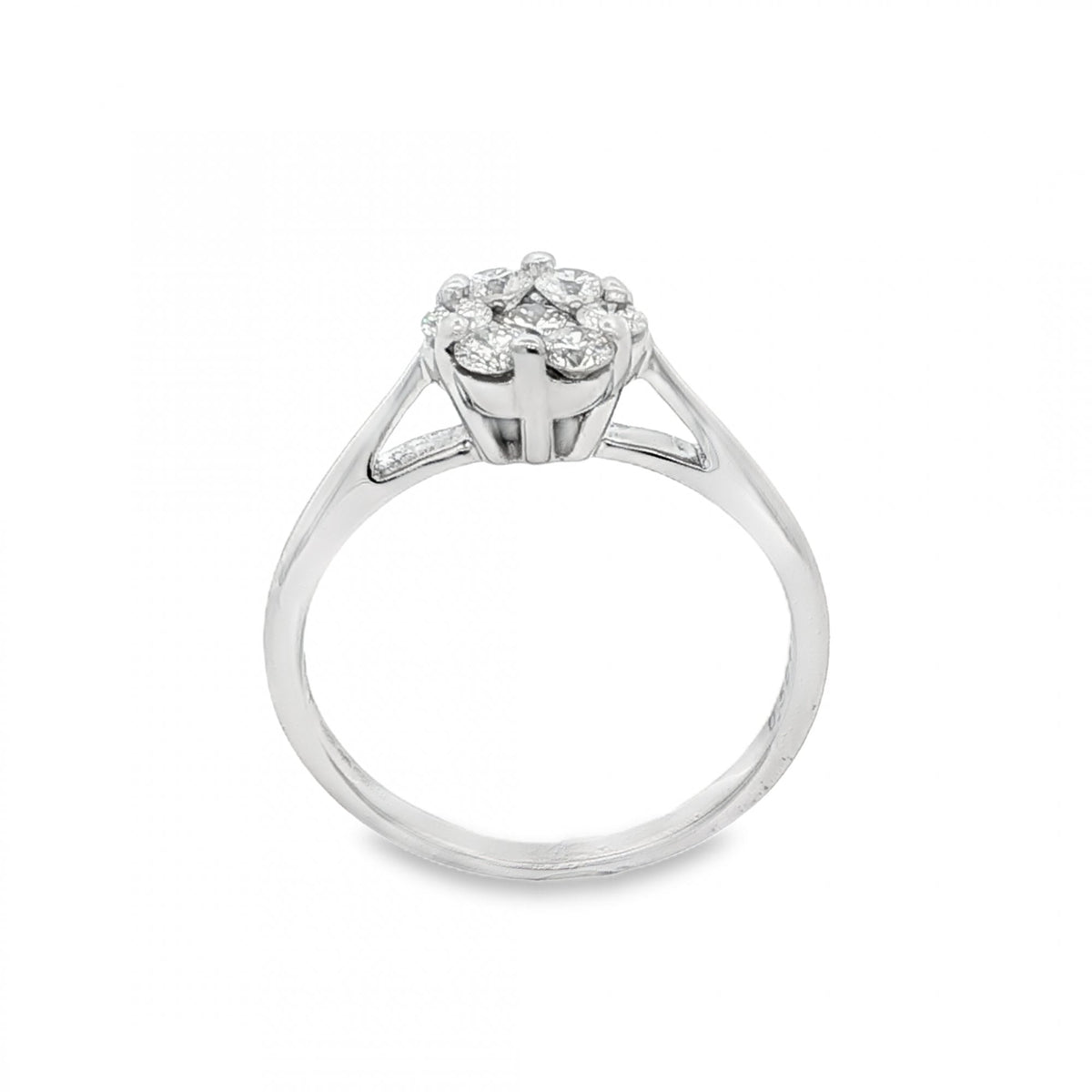 18ct White Gold Diamond Cluster Ring - Size K½ - 0.50ct