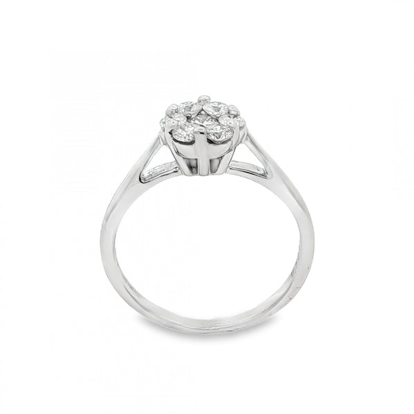18ct White Gold Diamond Cluster Ring - Size K½ - 0.50ct