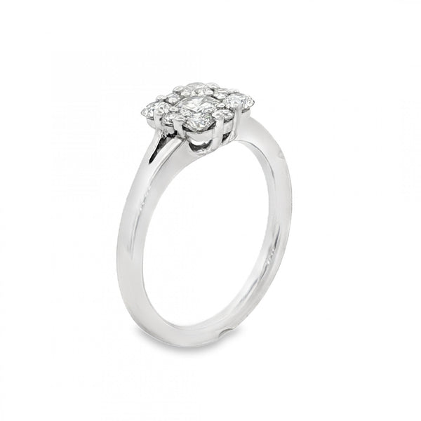18ct White Gold Diamond Cluster Ring - Size M½ - 0.74ct