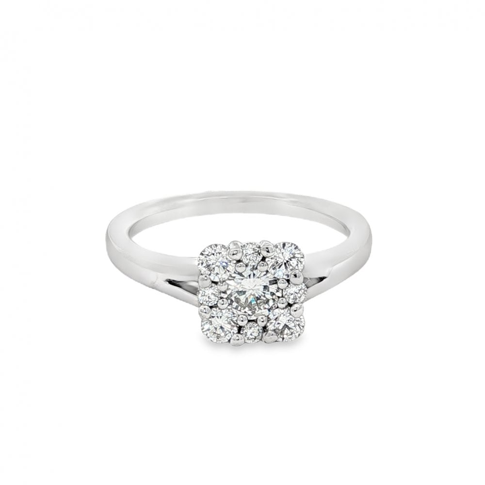 18ct White Gold Diamond Cluster Ring - Size M½ - 0.74ct