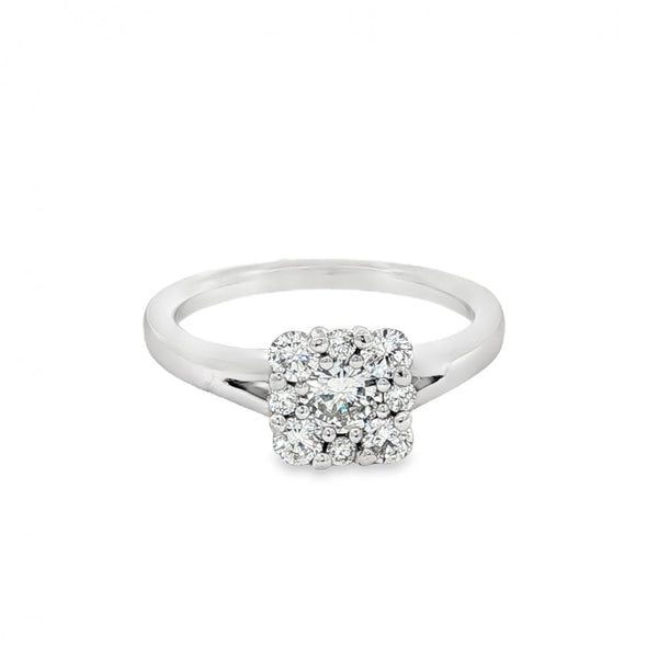 18ct White Gold Diamond Cluster Ring - Size M½ - 0.74ct