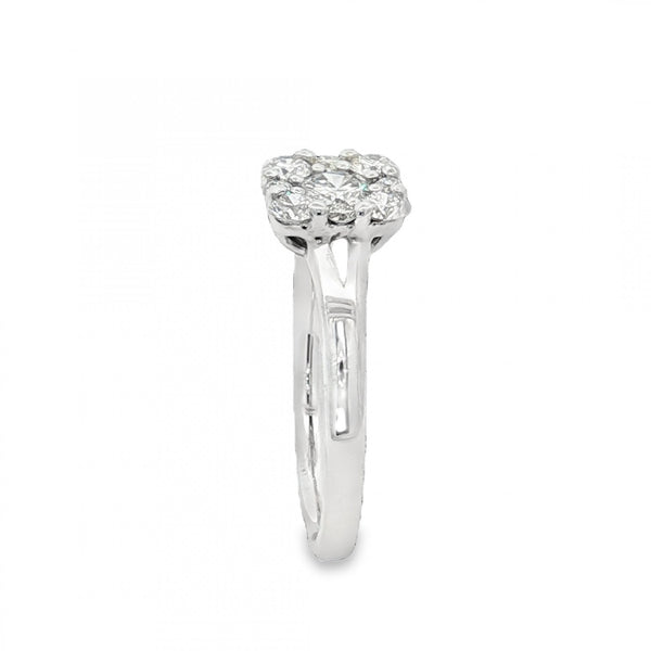 18ct White Gold Diamond Cluster Ring - Size M½ - 0.74ct