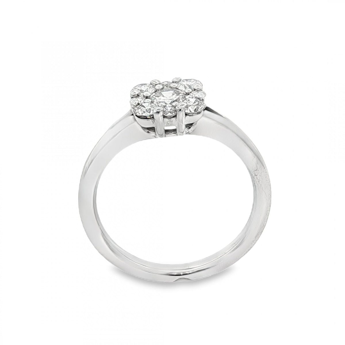 18ct White Gold Diamond Cluster Ring - Size M½ - 0.74ct