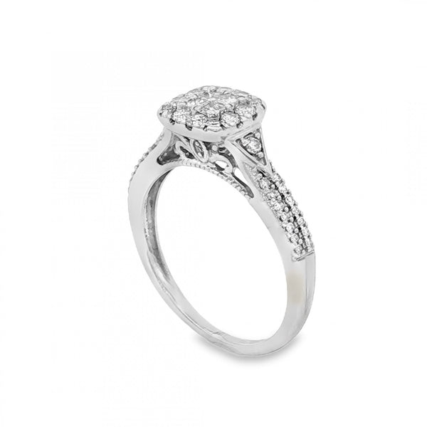 9ct White Gold Diamond Cluster Ring - Size M - 0.50ct