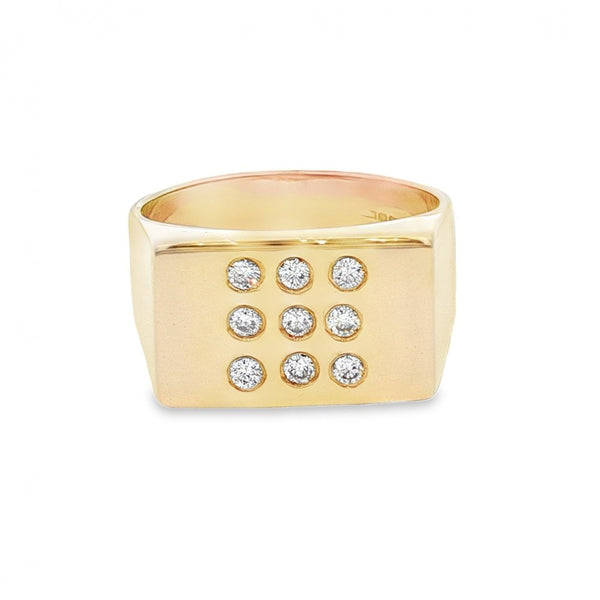 9ct Yellow Gold Diamond Signet Ring - Size S½ - 0.50ct