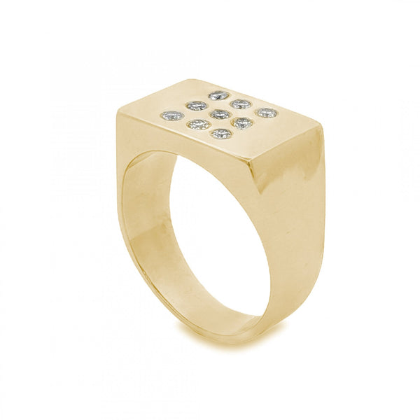 9ct Yellow Gold Diamond Signet Ring - Size S½ - 0.50ct