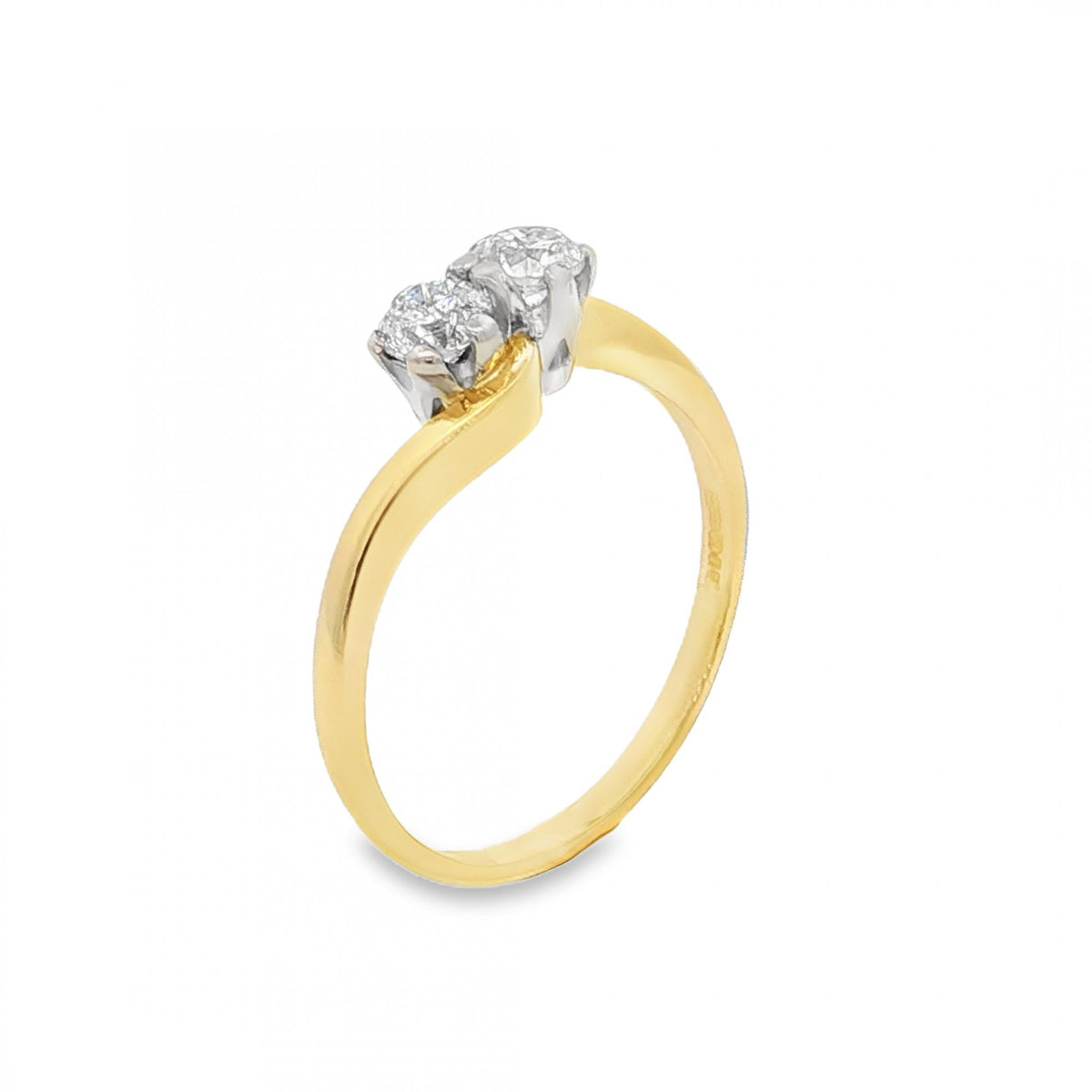 18ct Yellow Gold Two Diamond Twist Ring - Size M½ - 0.50ct
